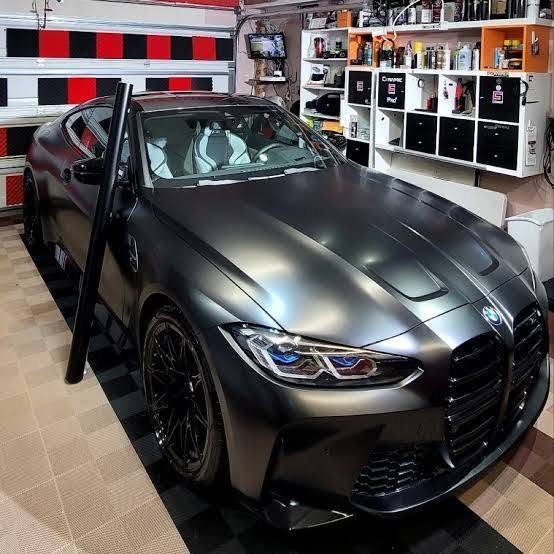 Dark vehicle finish with protection film detail