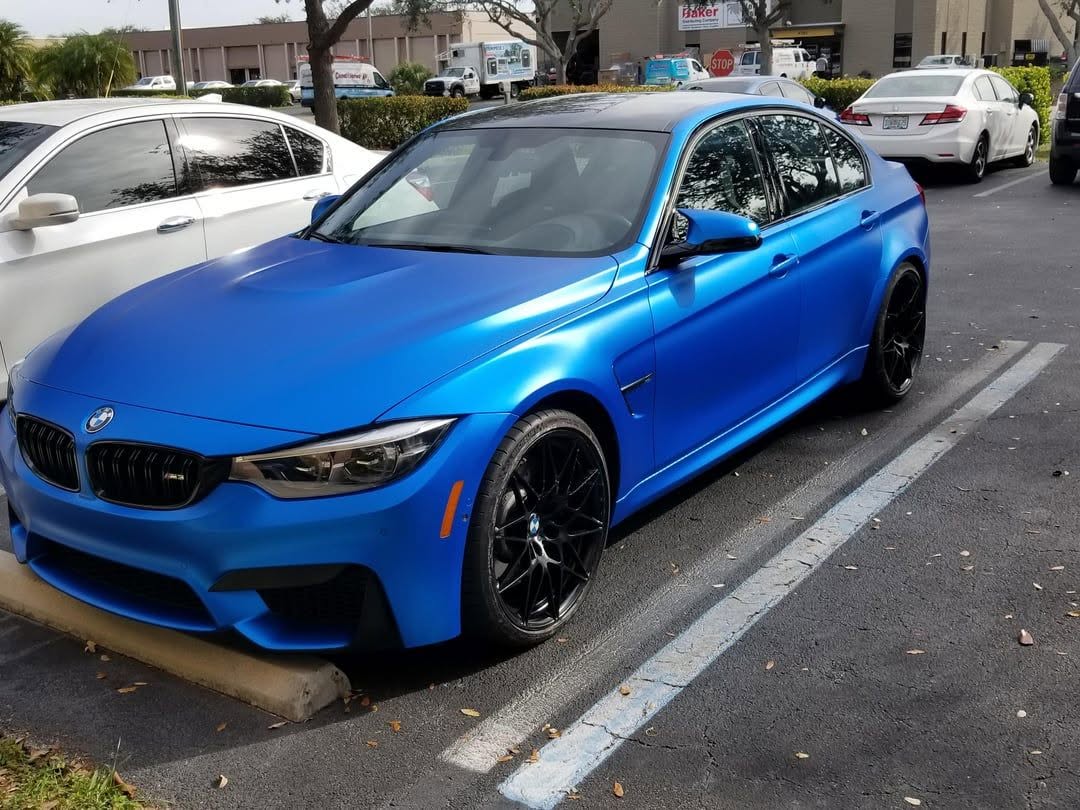 Blue wrapped vehicle finish